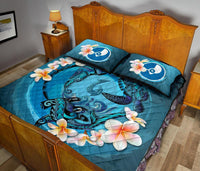 Yap Polynesian Quilt Bed Set - Blue Plumeria Animal Tattoo - Polynesian Pride