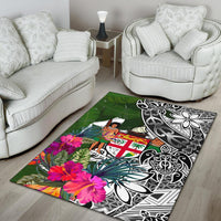 Fiji Area Rug White - Turtle Plumeria Banana Leaf Crest - Polynesian Pride