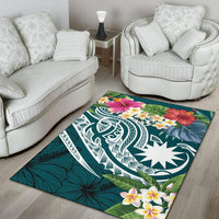 Nauru Polynesian Area Rug - Summer Plumeria (Turquoise) - Polynesian Pride