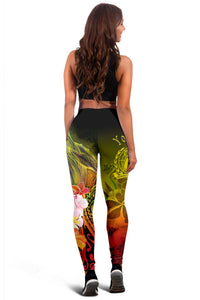 Custom Personalised Samoa Leggings- Humpback Whale with Tropical Flowers (Yellow) - Polynesian Pride