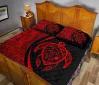Hawaii Turtle Map Polynesian Quilt Bed Set - Red - Circle Style - Polynesian Pride