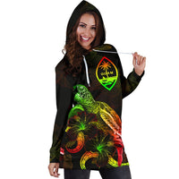 Guam Polynesian Hoodie Dress - Turtle With Blooming Hibiscus Reggae - Polynesian Pride