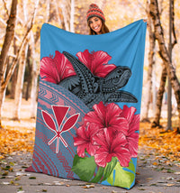 Hawaii Turtle Hibiscus Kanaka Pink Style - Premium Blanket AH - Polynesian Pride