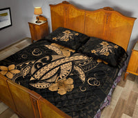 Hawaii Turtle Flower Polynesian Quilt Bed Set - Gold - Polynesian Pride