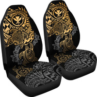Hawaii Polynesian Seat Covers - Gold Kanaka Maoli Turtle Tattoo Gray Hibiscus Turtle Flowing - Polynesian Pride