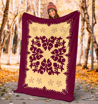 Hawaii Premium Blanket - Hawaiian Quilt Plumeria Medallion Burgundy - AH - Polynesian Pride