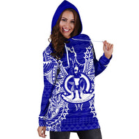 Vanuatu Polynesian Hoodie Dress Map Blue - Polynesian Pride