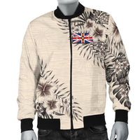 Niue Men's Bomber Jacket - The Beige Hibiscus Beige - Polynesian Pride
