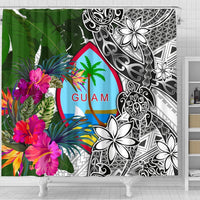 Guam Shower Curtain White - Turtle Plumeria Banana Leaf - Polynesian Pride