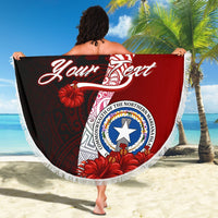 Northern Mariana Islands Custom Personalised Polynesian Beach Blanket - Coat Of Arm With Hibiscus - Polynesian Pride