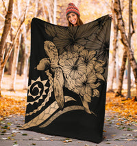 Hawaii Turtle Hibiscus Polynesian Vintage Premium Blanket - Gold - Polynesian Pride