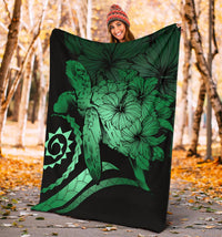 Hawaii Turtle Hibiscus Polynesian Vintage Premium Blanket - Green - Polynesian Pride