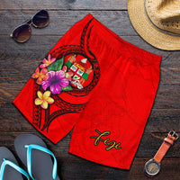 Fiji Polynesian Men's Shorts - Floral With Seal Red - Polynesian Pride