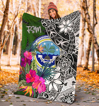 Federated States of Micronesia Premium Blanket - Turtle Plumeria Banana Leaf - Polynesian Pride