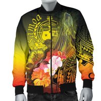 Samoa Men's Bomber Jacket - Humpback Whale with Tropical Flowers (Yellow) - Polynesian Pride