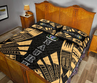 Nauru Quilt Bed Set - Nauru Coat Of Arms & Polynesian Yellow Tattoo Style - Polynesian Pride