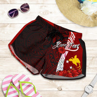 Papua New Guinea Polynesian Custom Personalised Women's Shorts - Coat Of Arm With Hibiscus - Polynesian Pride