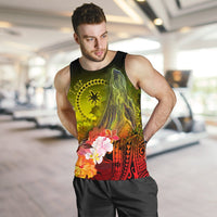 Custom Personalised Chuuk Men's Tank Top - Humpback Whale with Tropical Flowers (Yellow) - Polynesian Pride