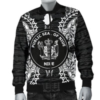Niue Polynesian Men's Bomber Jacket Map Black - Polynesian Pride
