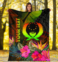 Pohnpei Polynesian Personalised Premium Blanket - Hibiscus and Banana Leaves - Polynesian Pride