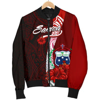 Samoa Polynesian Men's Bomber Jacket - Coat Of Arm With Hibiscus - Polynesian Pride