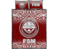 Federated States of Micronesia Quilt Bed Set - Federated States of Micronesia Seal Red Fog Style Red - Polynesian Pride