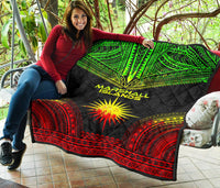 Marshall Islands Premium Quilt - Marshall Islands Flag Polynesian Chief Reggae Version - Polynesian Pride