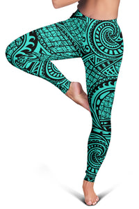 Polynesian Maori Lauhala Turquoise Hawaii Women's Leggings AH - Polynesian Pride