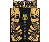 Tuvalu Quilt Bed Set - Tuvalu Coat Of Arms Yellow Tattoo Style Art - Polynesian Pride
