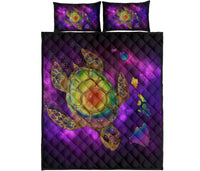 Hawaii Map Turtle Galaxy Quilt Bed Set - AH - Purple - Polynesian Pride