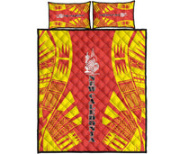 New Caledonia Quilt Bed Set - New Caledonia Coat Of Arms & Polynesian Yellow Tattoo Style Orange - Polynesian Pride