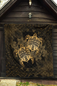 Hawaii Premium Quilt - Turtle Strong Pattern Hibiscus Plumeria Gold AH - Polynesian Pride