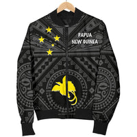 Papua New Guinea Men's Bomber Jacket - Flag With Polynesian Patterns (Black) - Polynesian Pride
