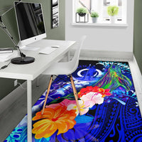 Vanuatu Area Rug - Humpback Whale with Tropical Flowers (Blue) - Polynesian Pride