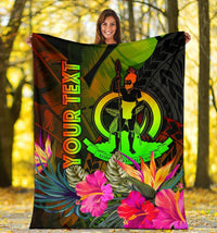 Vanuatu Polynesian Personalised Premium Blanket - Hibiscus and Banana Leaves - Polynesian Pride