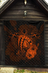 Hawaii Hibiscus Premium Quilt - Harold Turtle - Orange - Polynesian Pride