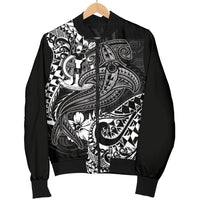 Vanuatu Polynesian Men's Bomber Jacket - White Shark Polynesian Tattoo - Polynesian Pride