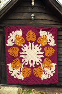 Hawaiian Tropical Pattern Premium Quilt - Burgundy - Argu Style - AH - Polynesian Pride