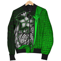 Polynesian Hawaii Men Bomber Jacket Green - Turtle with Hook GREEN - Polynesian Pride
