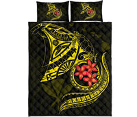 Hawaiian Polynesian Quilt Bed Set - Kanaka Maoli & Yellow Manta Ray Turtle Tentacle - Polynesian Pride