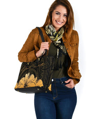 Personalised - Hawaii Royal Hibiscus Polynesian Tribal Small Leather Tote Bag Gold AH - Polynesian Pride