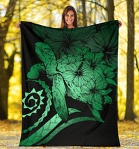 Hawaii Turtle Hibiscus Polynesian Vintage Premium Blanket - Green - Polynesian Pride