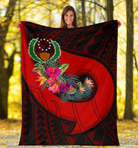Pohnpei Premium Blanket - Polynesian Hook And Hibiscus (Red) - Polynesian Pride