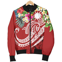 Nauru Polynesian Men's Bomber Jacket - Summer Plumeria (Red) - Polynesian Pride