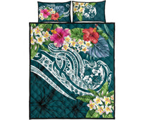 Tonga Polynesian Quilt Bed Set - Summer Plumeria (Turquoise) - Polynesian Pride