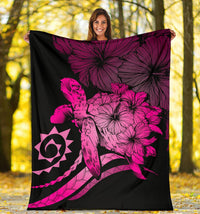 Hawaii Turtle Hibiscus Polynesian Vintage Premium Blanket - Pink - Polynesian Pride