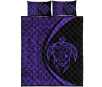 Hawaii Turtle Map Polynesian Quilt Bed Set - Purple - Circle Style Art - Polynesian Pride