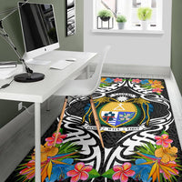 Nauru Area Rug - Coat OfArmsWith Tropical Flowers - Polynesian Pride