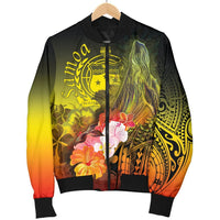 Samoa Men's Bomber Jacket - Humpback Whale with Tropical Flowers (Yellow) - Polynesian Pride