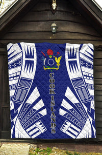 Cook Islands Premium Quilt - Cook Islands Polynesian White Tattoo (Blue) - Polynesian Pride